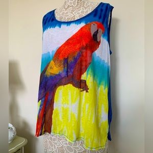 EUC Faded Glory Tropical Parrot Tank Plus Size 2X Parrothead Cruise Resort Beach